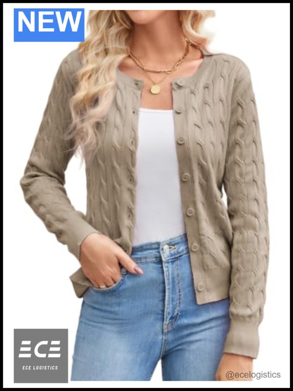 Cable Knit Button Up Cropped Cardigan Sweater Lightweight Fall Layer